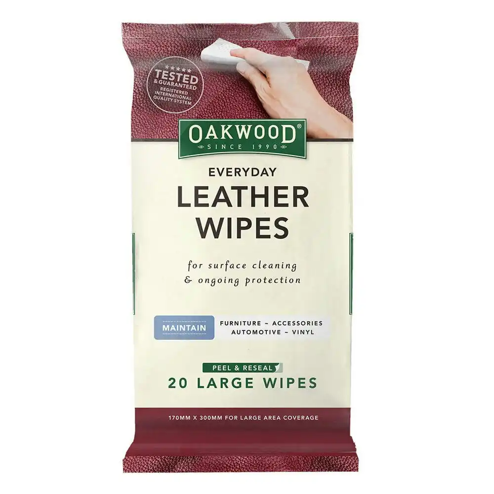 4x 20pc Oakwood Everyday Leather Wipes 170mmx300mm Surface Clean Fresh Protected