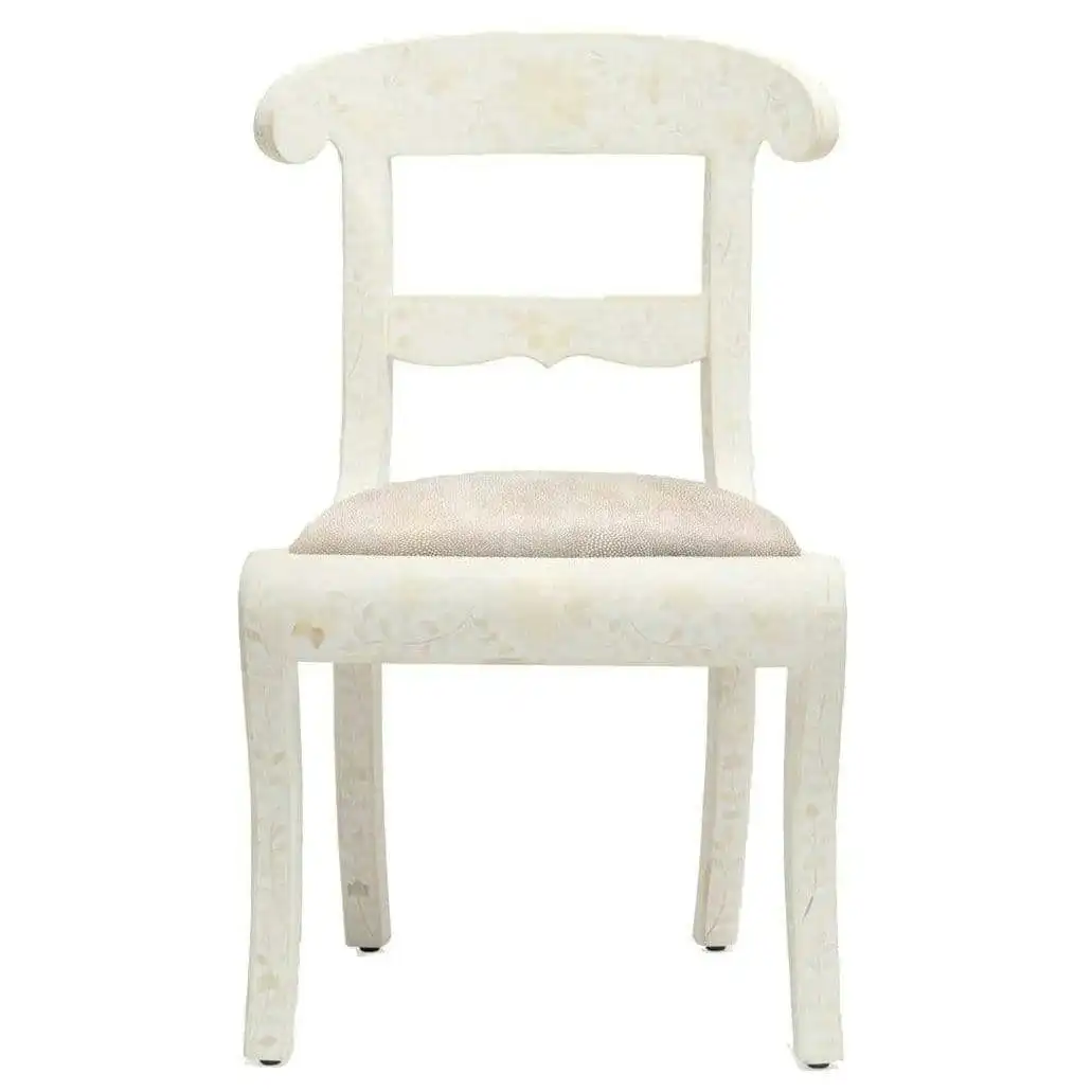 Zohi Interiors Bone Inlay Chair in White