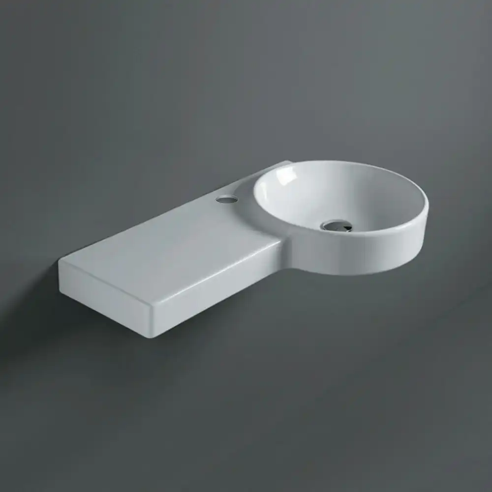 Simas FL05 87SK Tondo Flow 87 Ceramic Wall-Hung Washbasin 1 Tap Hole Gloss-White