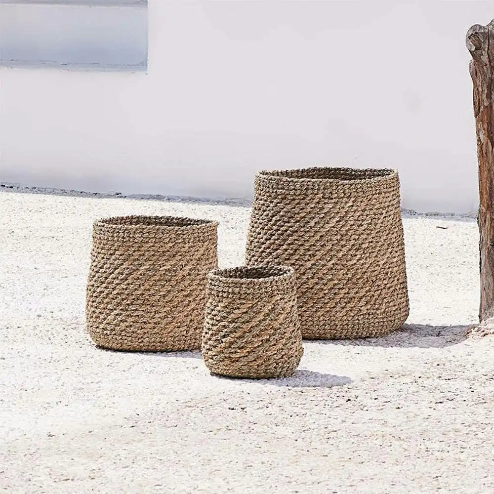 3pc J. Elliot Accra Seagrass Basket Home Multi-Purpose Storage Container Natural