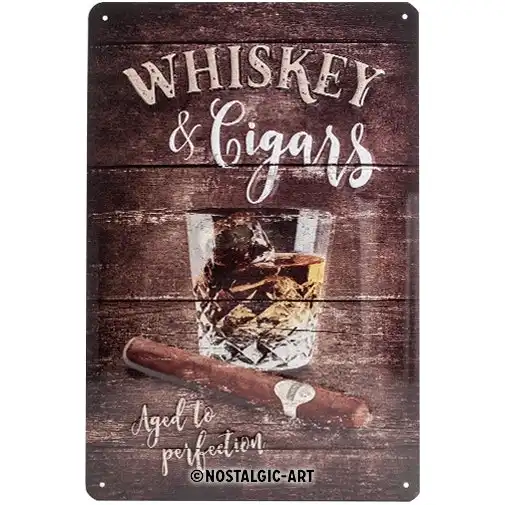 Nostalgic Art 20x30cm Medium Metal Wall Hanging Sign Whiskey & Cigars HomeDecor