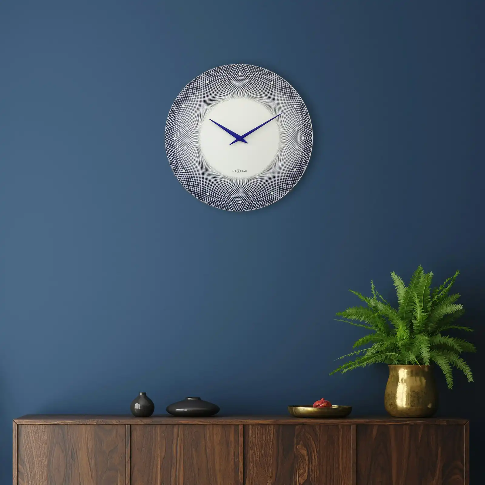NeXtime Deep Glass Analogue 50cm Hanging Wall Clock Decor Silent Sweep Blue