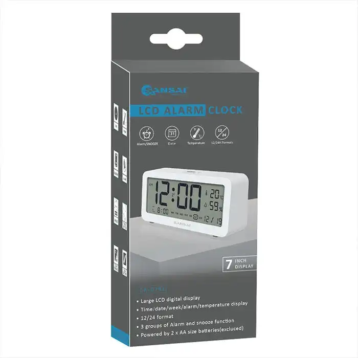 Sansai LED LCD Digital 12/24h Alarm/Snooze Clock/Date/Temperature 7" Display