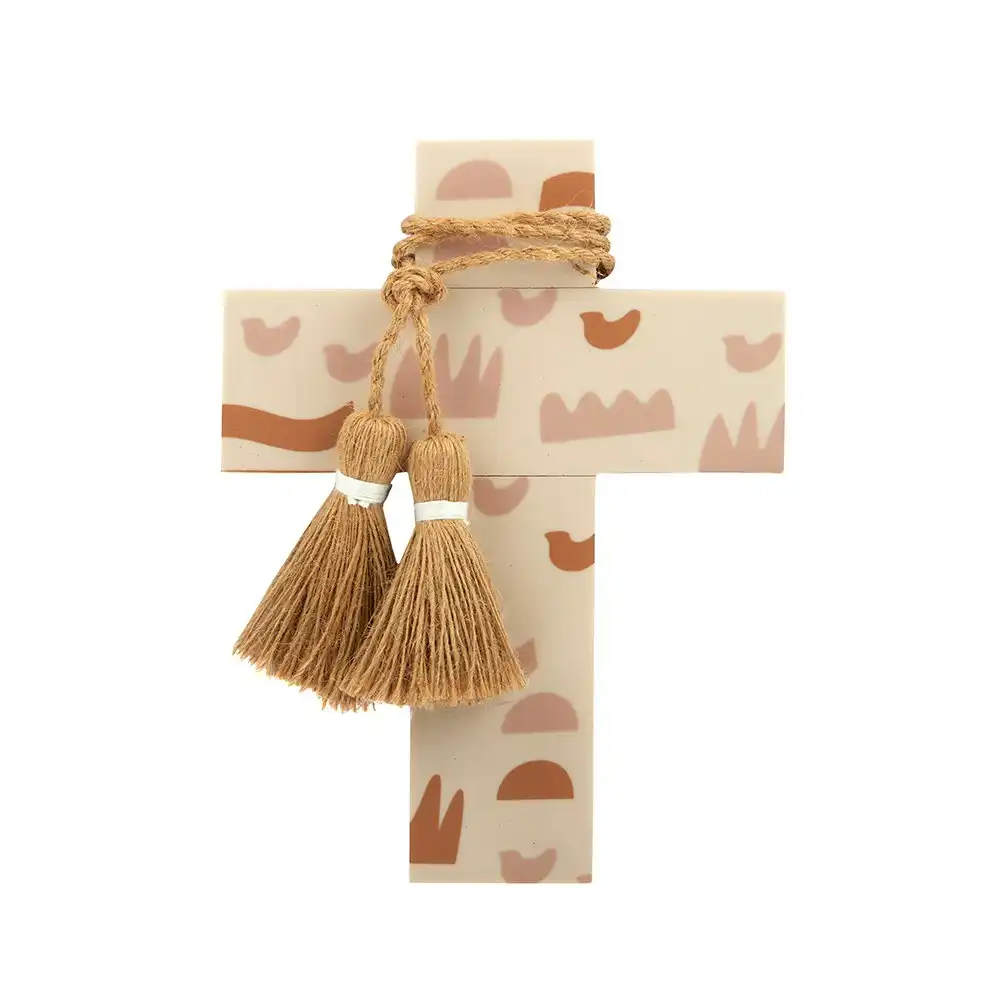 Coast To Coast Home Curio Tassel Wooden Resin Home Décor/Decoration Cross Pink