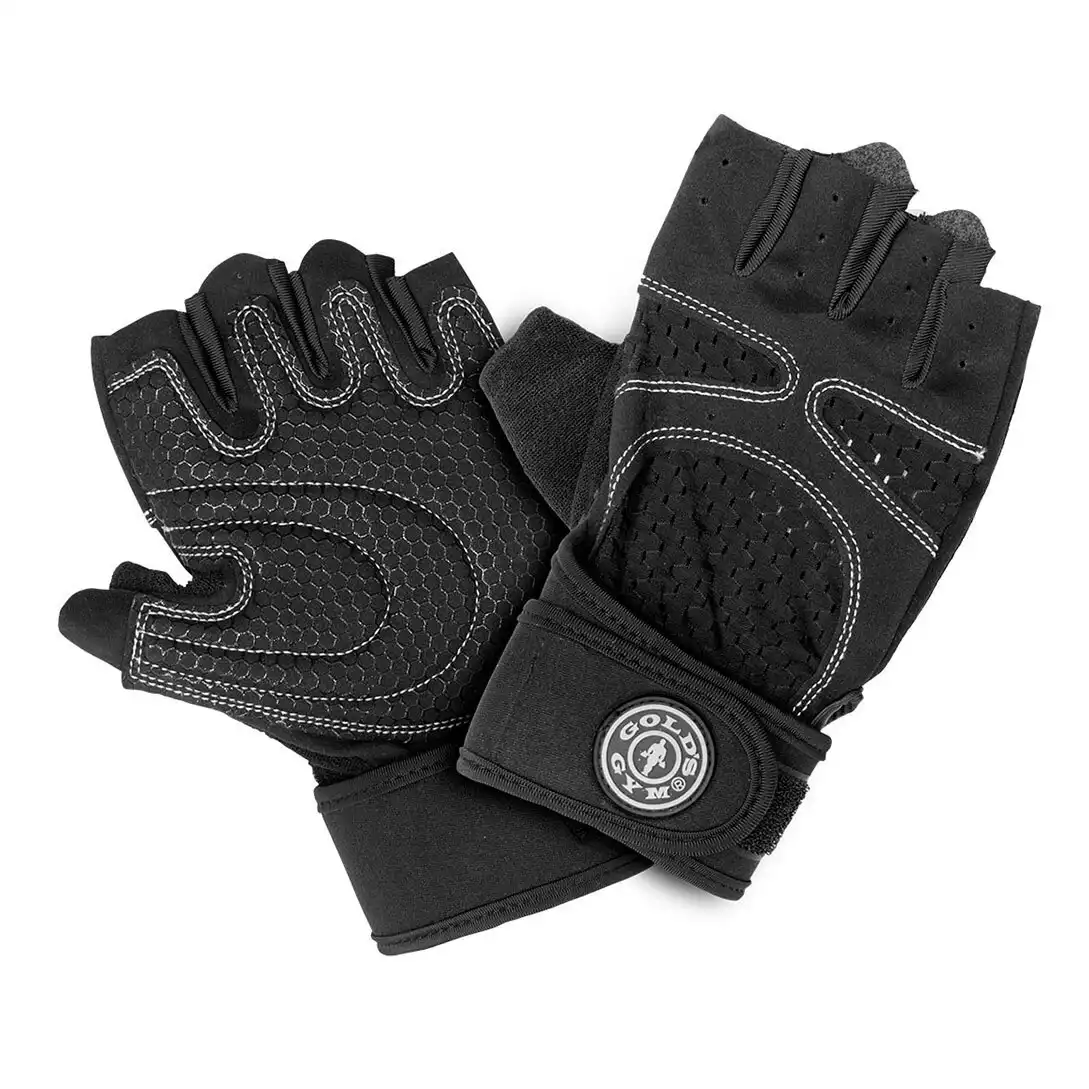 Gold's Gym S/M Training Gloves Weight Lifting Fitness Workout w/ Wrist Strap BLK