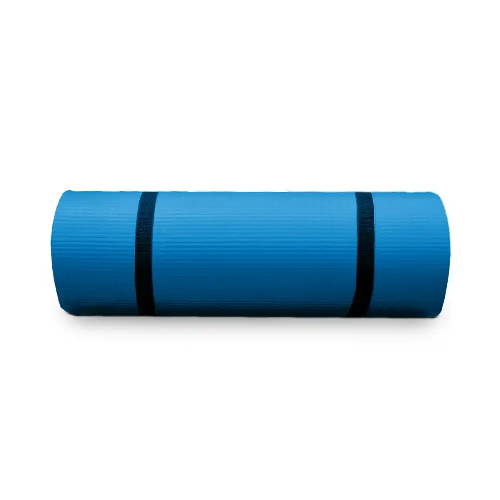 bodyworX Textured Non-Slip Exercise Gym Yoga Workout Mat w/Straps 61x173cm Blue