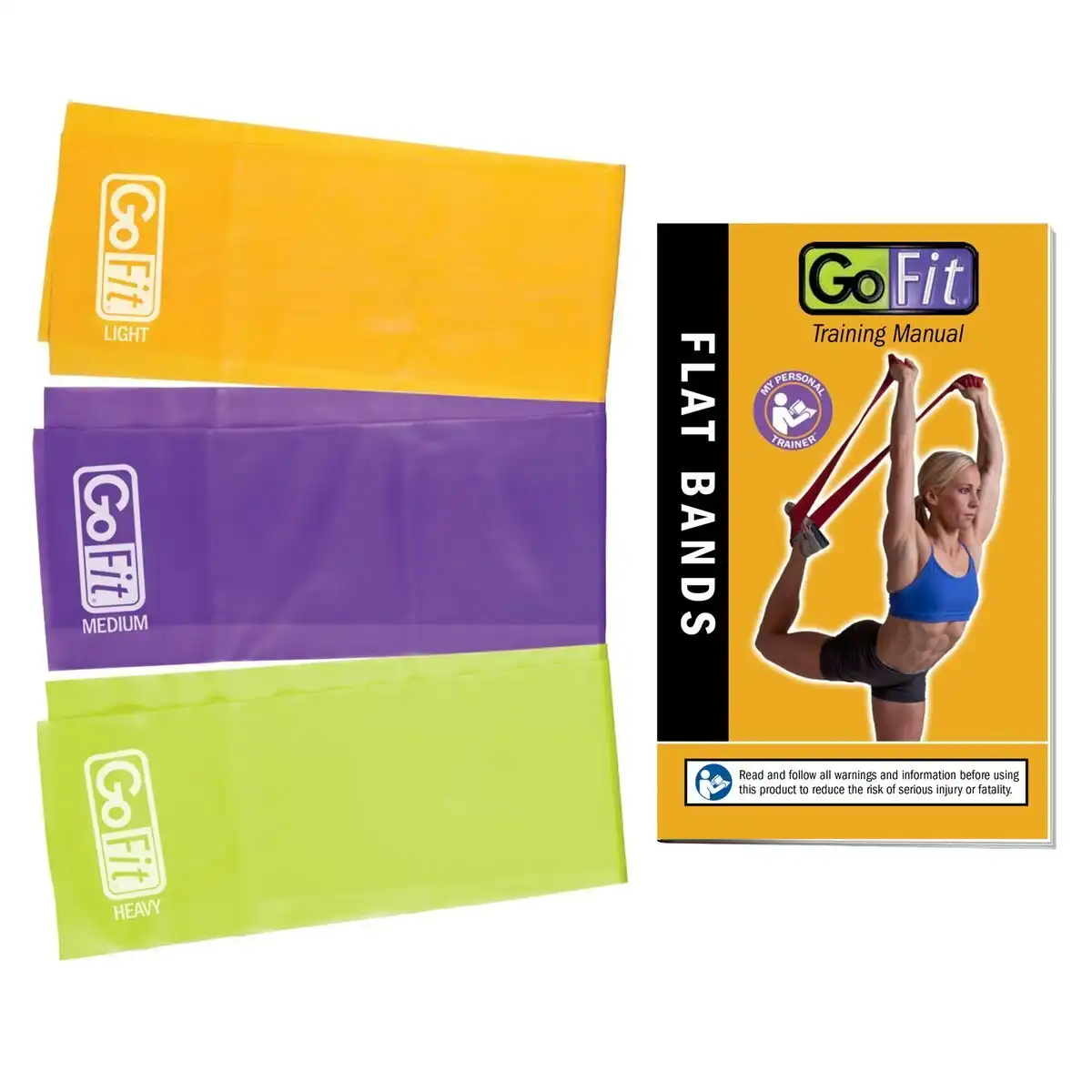 3pc Gofit 122cm Latex-Free Fitness/Exercise Resistance Flat Stretching Band Kit