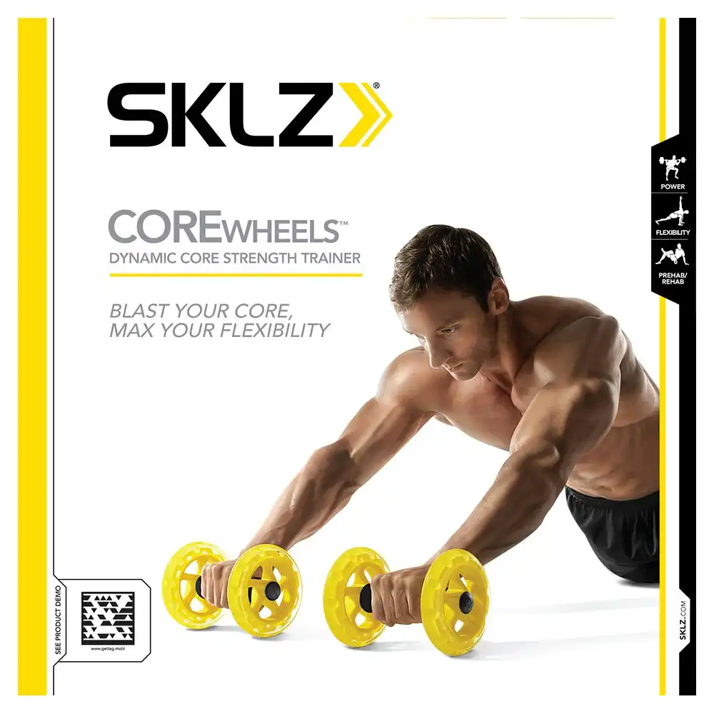 2pc SKLZ 24.13cm Rolling COREwheels Abdominal Full Body Strength Training Yellow