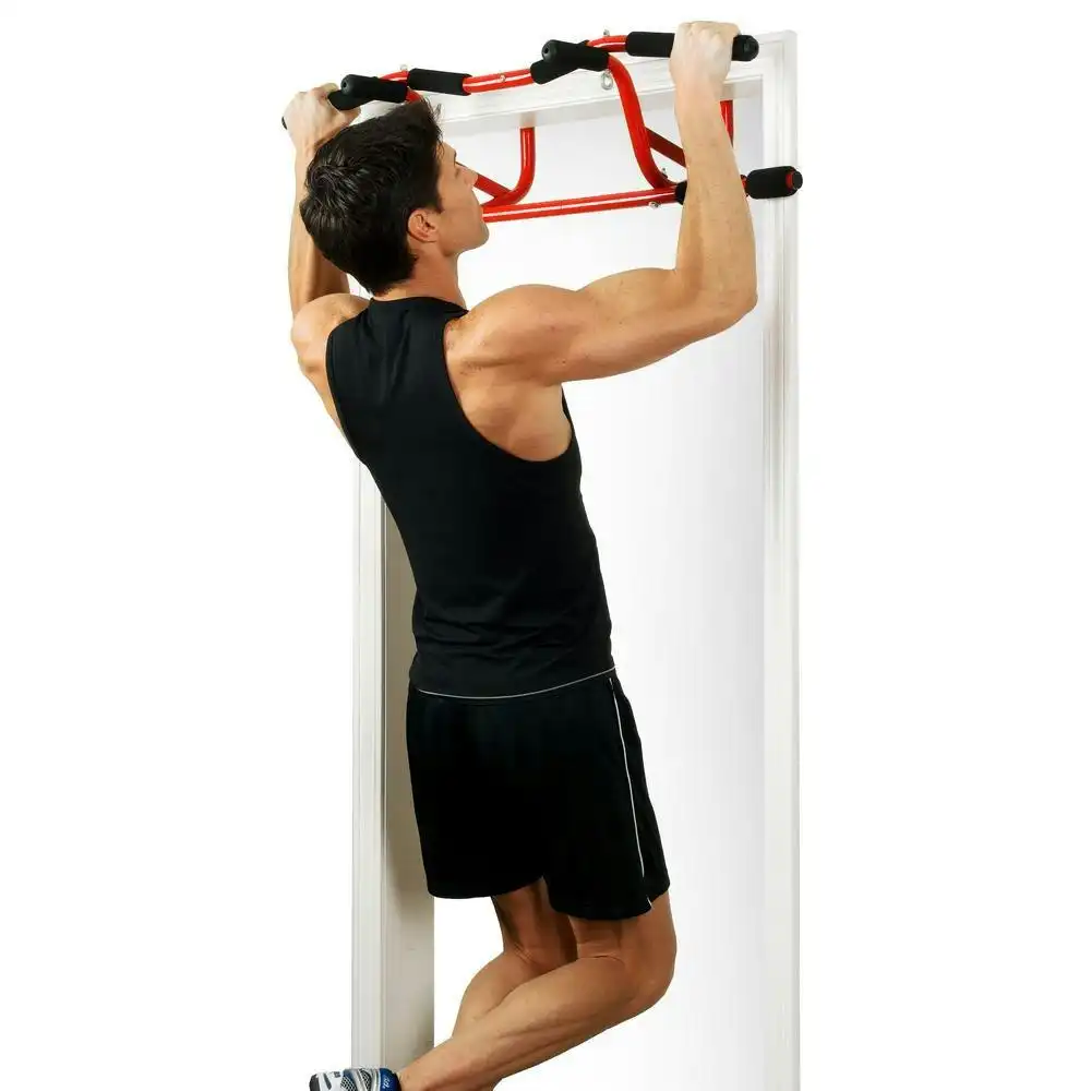 Gofit Elevated 91cm Chin-Ups/Pull-Ups/Push-Ups/Sit-Ups Portable Fitness Bar Red