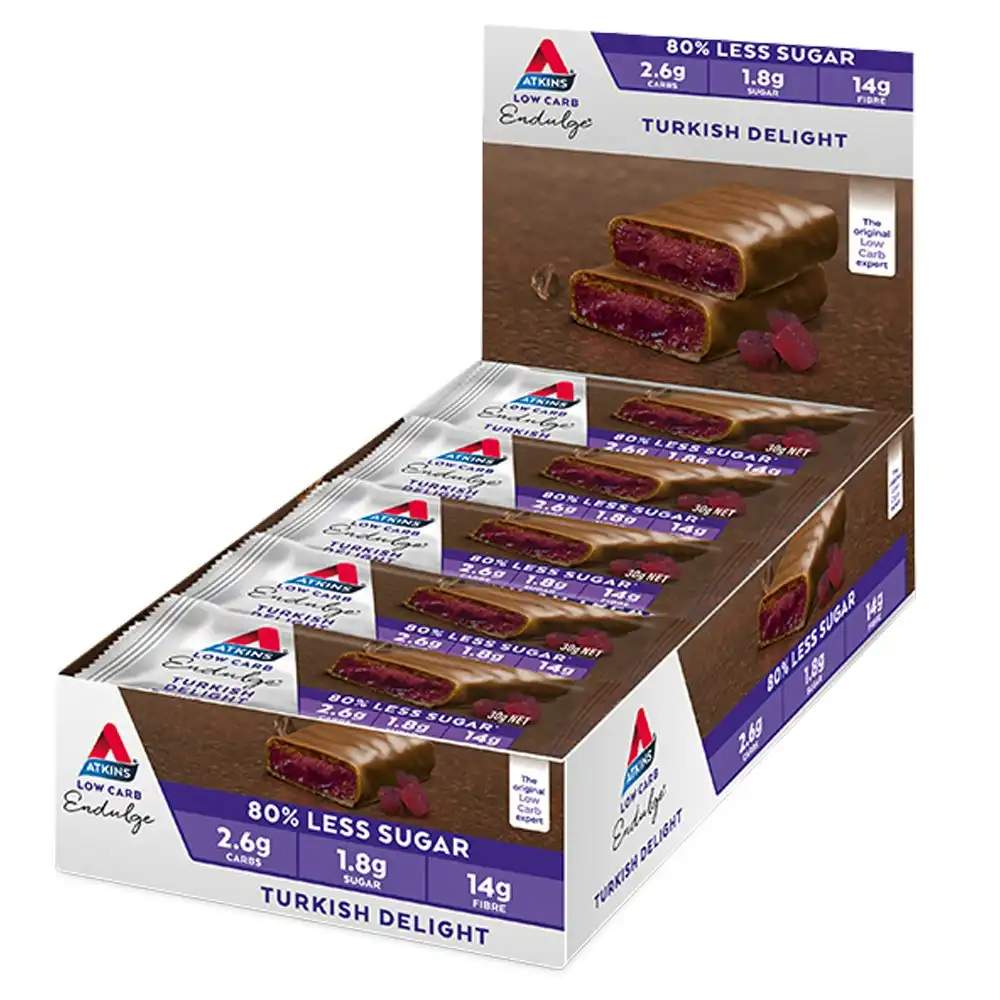 15pc Atkins Low Carb/Sugar 30g Endulge Protein Bar/Diet Snack Turkish Delight