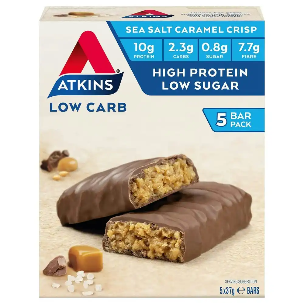 15pc Atkins 37g Sea Salt Caramel Crisp Low Carb High Protein Bars Milk Chocolate