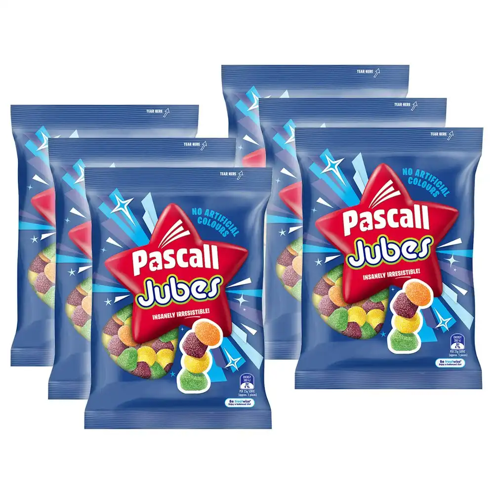 6x Pascall 300g Jubes Chewy Lollies Confectionery Candy Sweet Party Treats