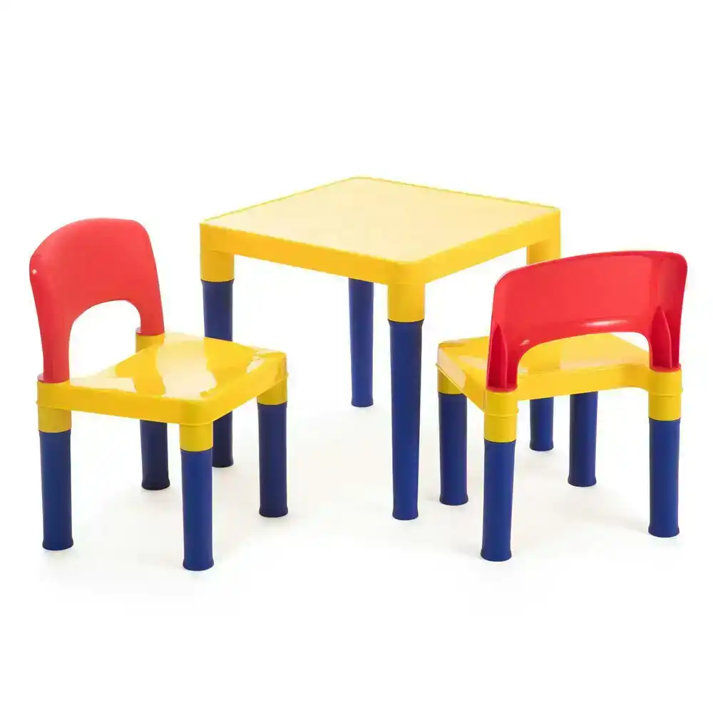 Coloured Kids/Children Play Table & 2 Chairs Plastic Furniture Set 3-8y
