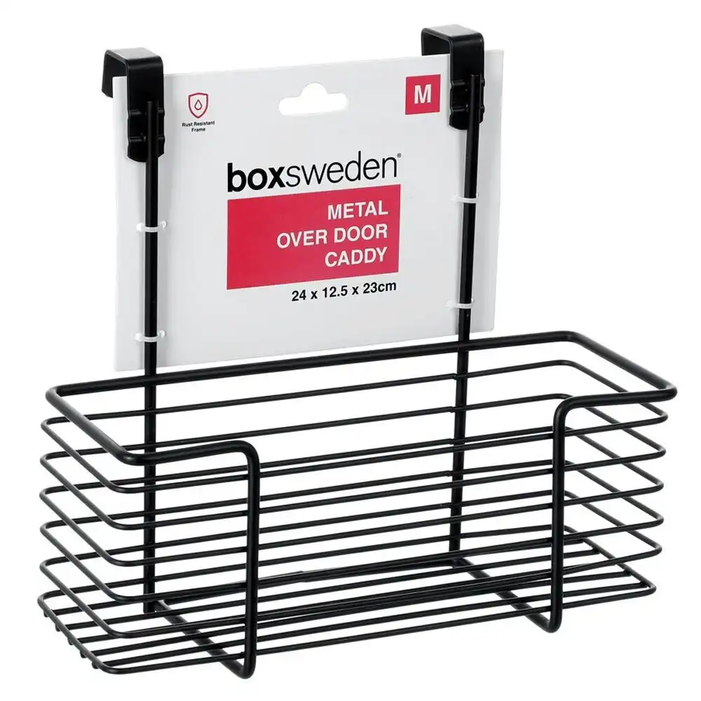 2x Boxsweden 24cm Wire Over Door Caddy Hanging Storage Rack Organiser Medium BLK