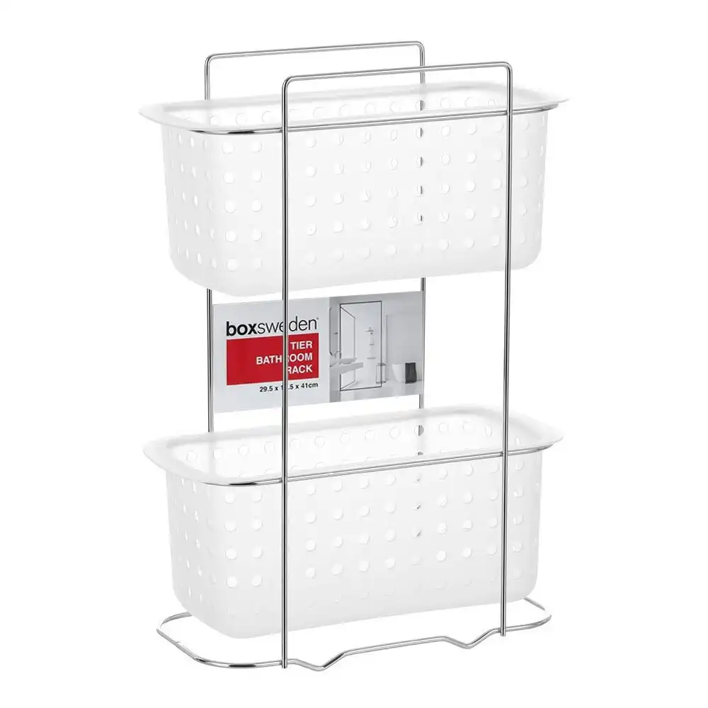 Boxsweden 2 Tier Bathroom Rack Standing Storage Organiser Stand Frosted Clear