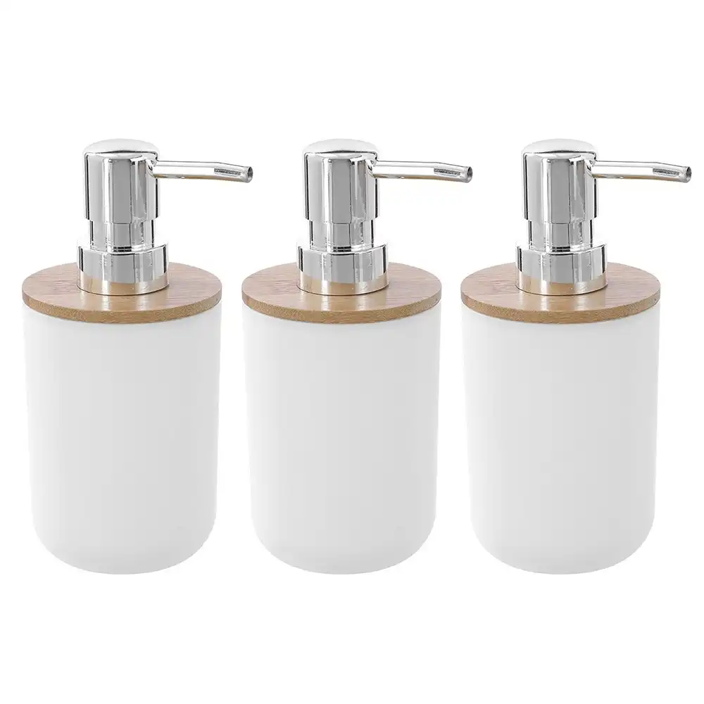 3x Boxsweden 330ml Bano Liquid Soap Dispenser Bamboo Top 7.5x16cm BPA Free WHT