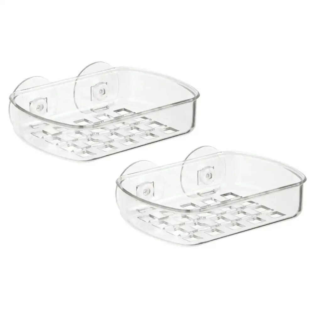 2x Idesign Classic Suction 13.5x10cm Hanging Soap Dish Container Organiser Clear