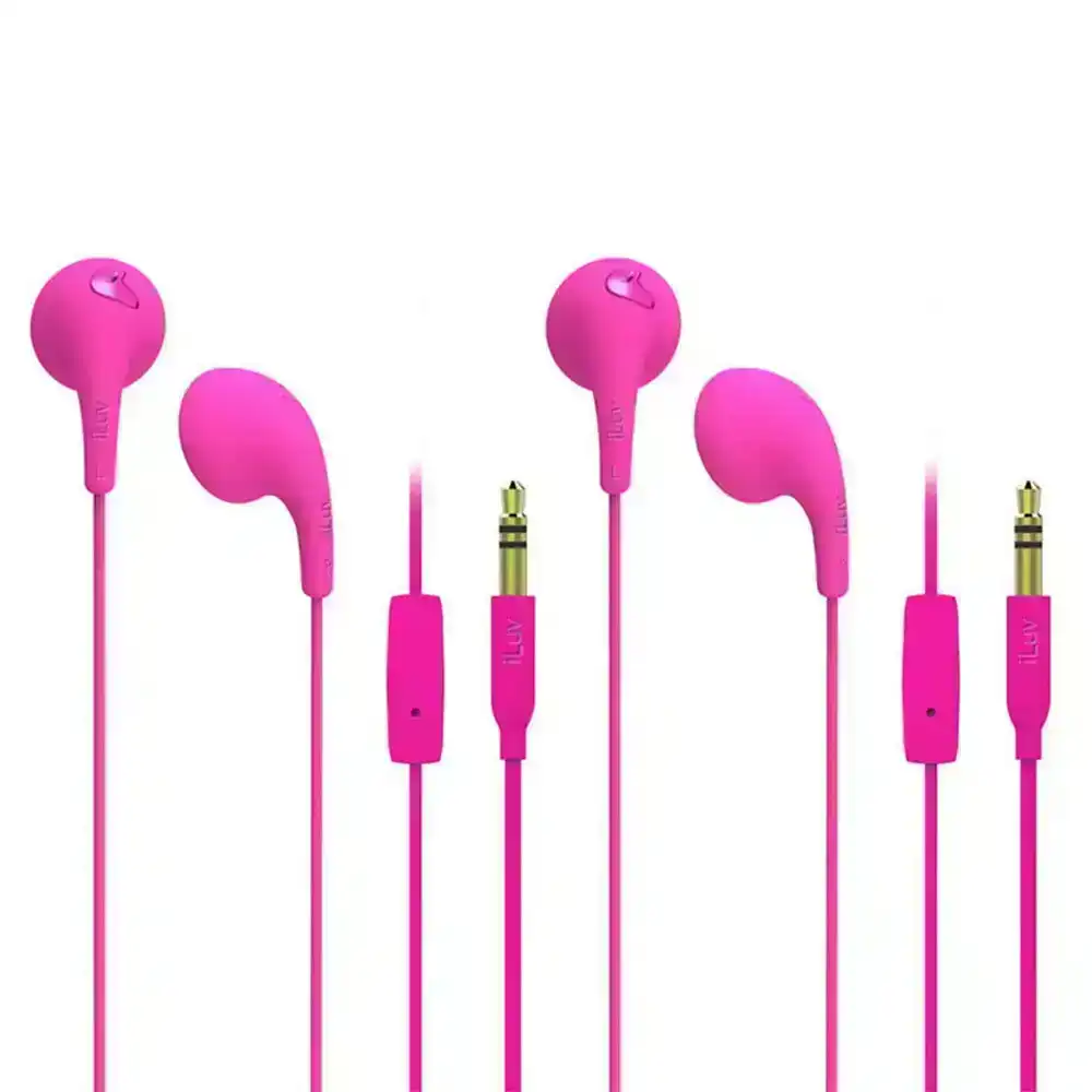 2PK ILuv Pink Bubble Gum Talk Earphones Headset Mic for iPhone iPad IOS Android