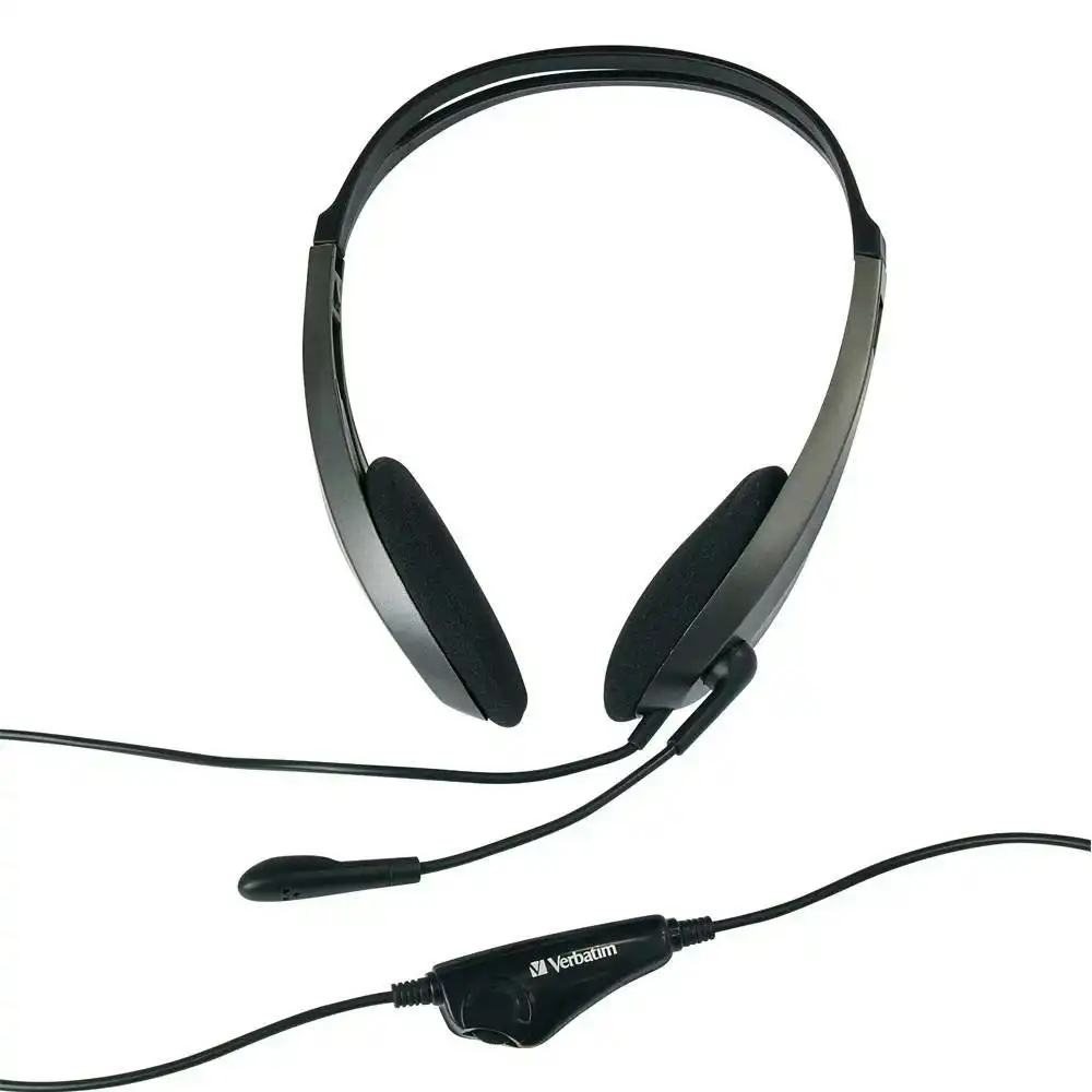 Verbatim Lightweight Multimedia/Gaming/Audio Headset w/Microphone/3.5mm AUX BLK