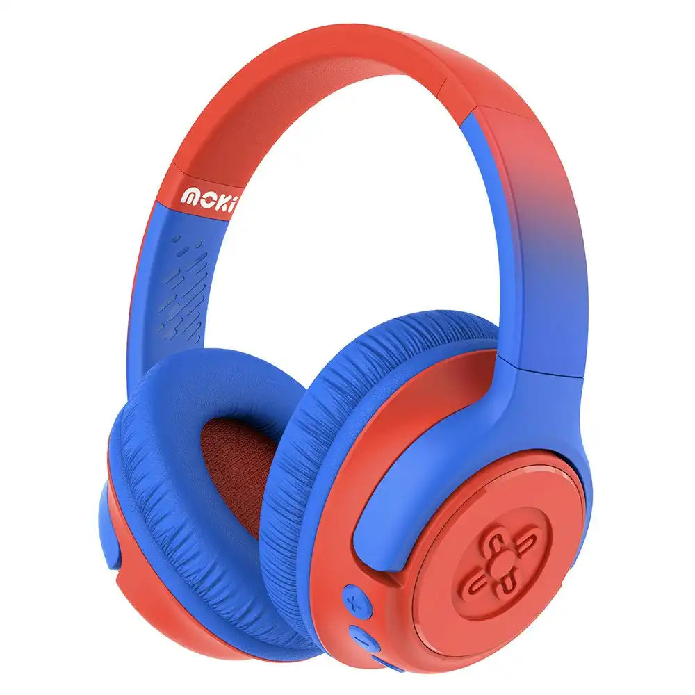 Moki Mixi Kids Volume Limited Wireless/Bluetooth 3.5mm Headphones Blue Red