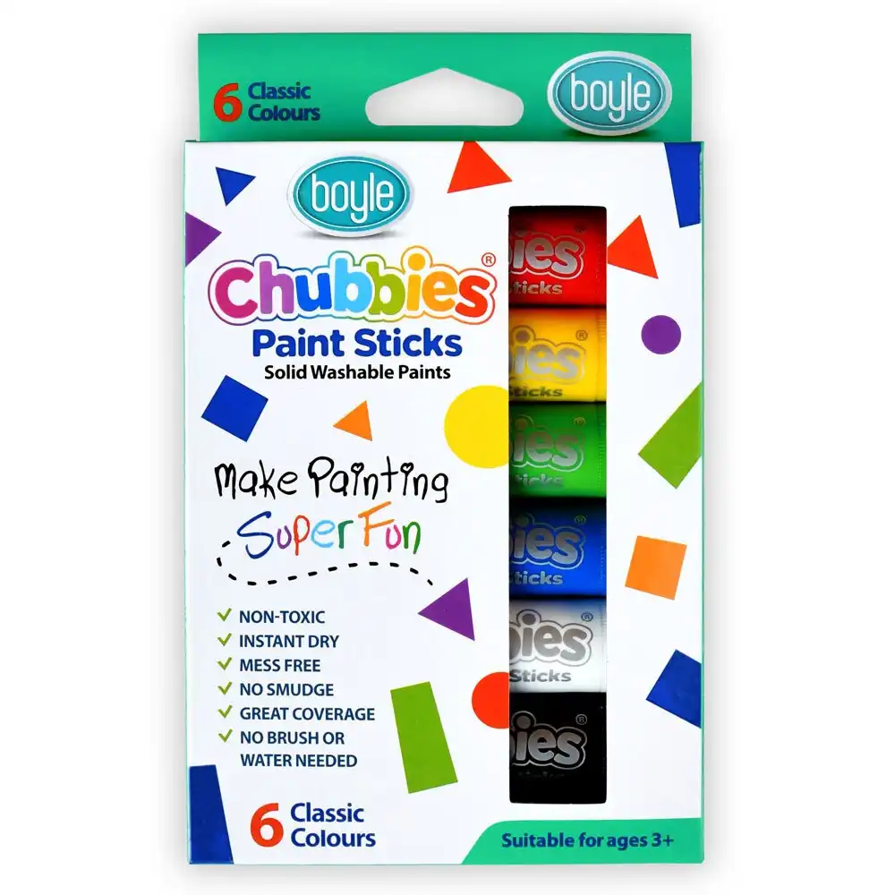6pc Boyle Chubbies Washable Drawing Paint Sticks Kids 3y+ Art Classic Colours