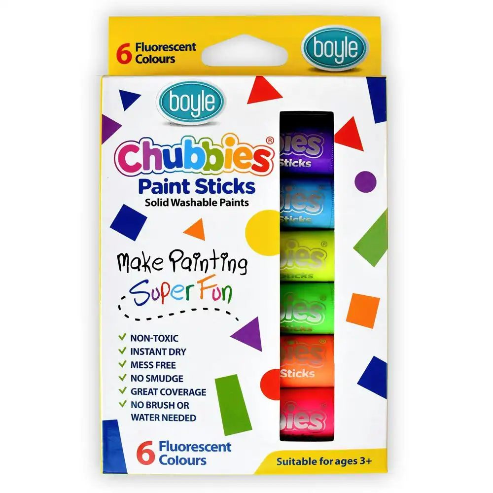 6pc Boyle Chubbies Washable Drawing Paint Sticks Kids 3y+ Art Fluorescent Colour