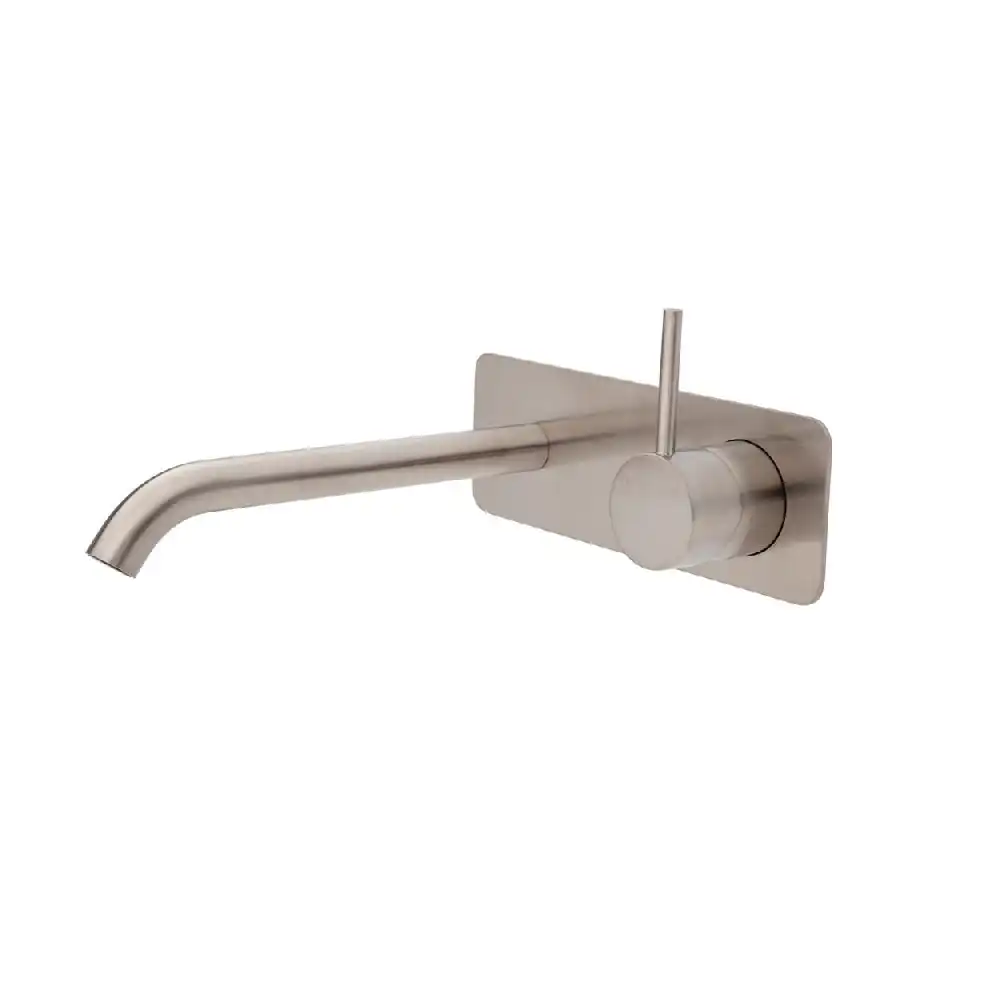 Fienza Kaya Up Wall Basin/ Bath Mixer Set Soft Square Plate 200mm Outlet Brushed Nickel 228119BN-200