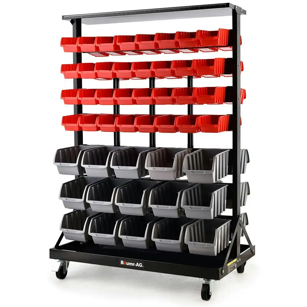 Baumr-AG 94 Parts Bin Rack Storage System Mobile Double-Sided - Red