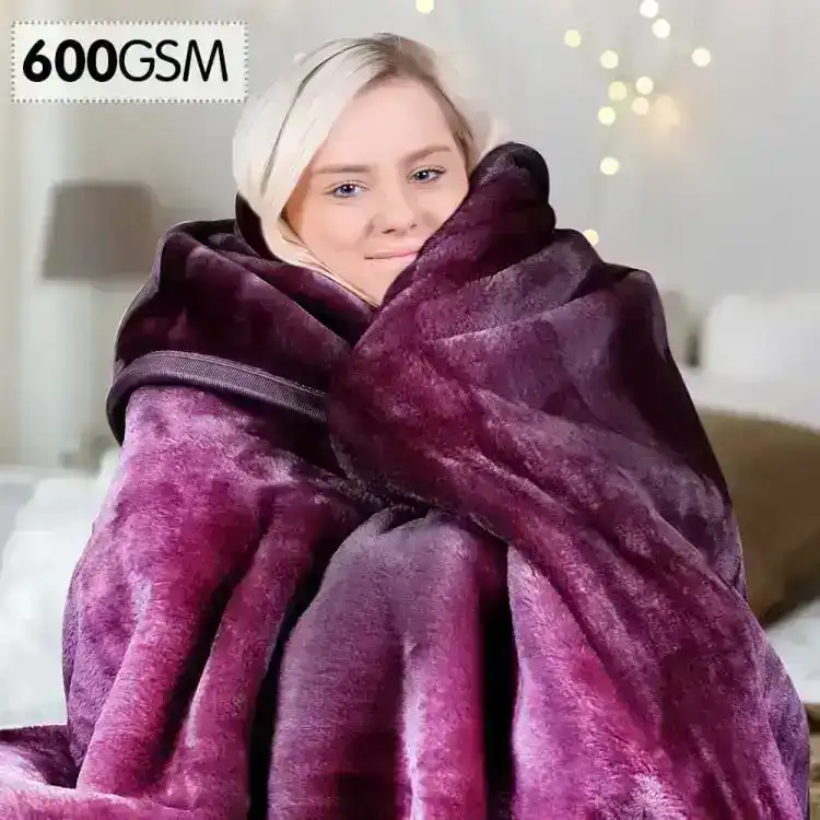 Laura Hill 600gsm Large Double Sided Faux Mink Blanket   Purple