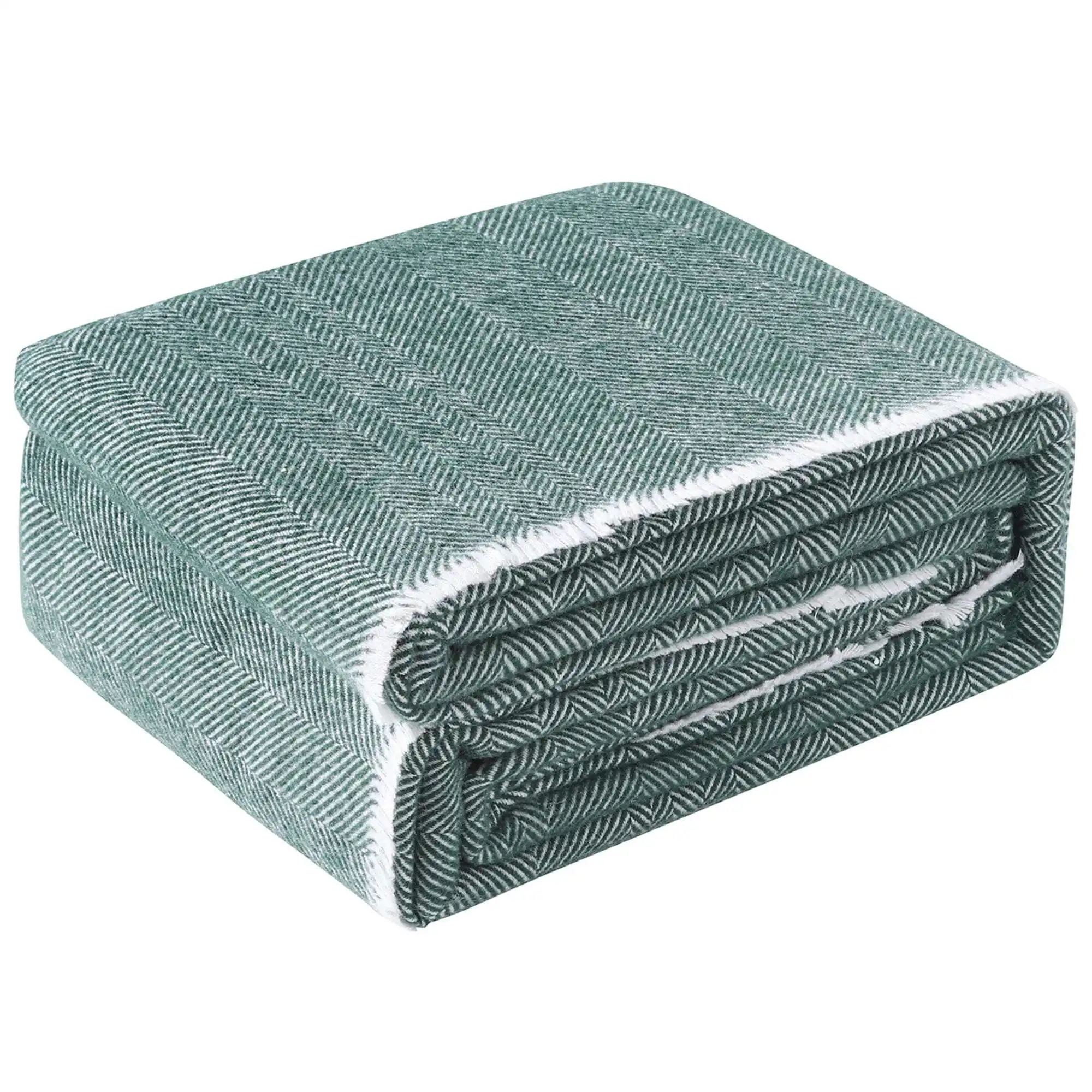 Accessorize Green Herringbone Wool Blanket