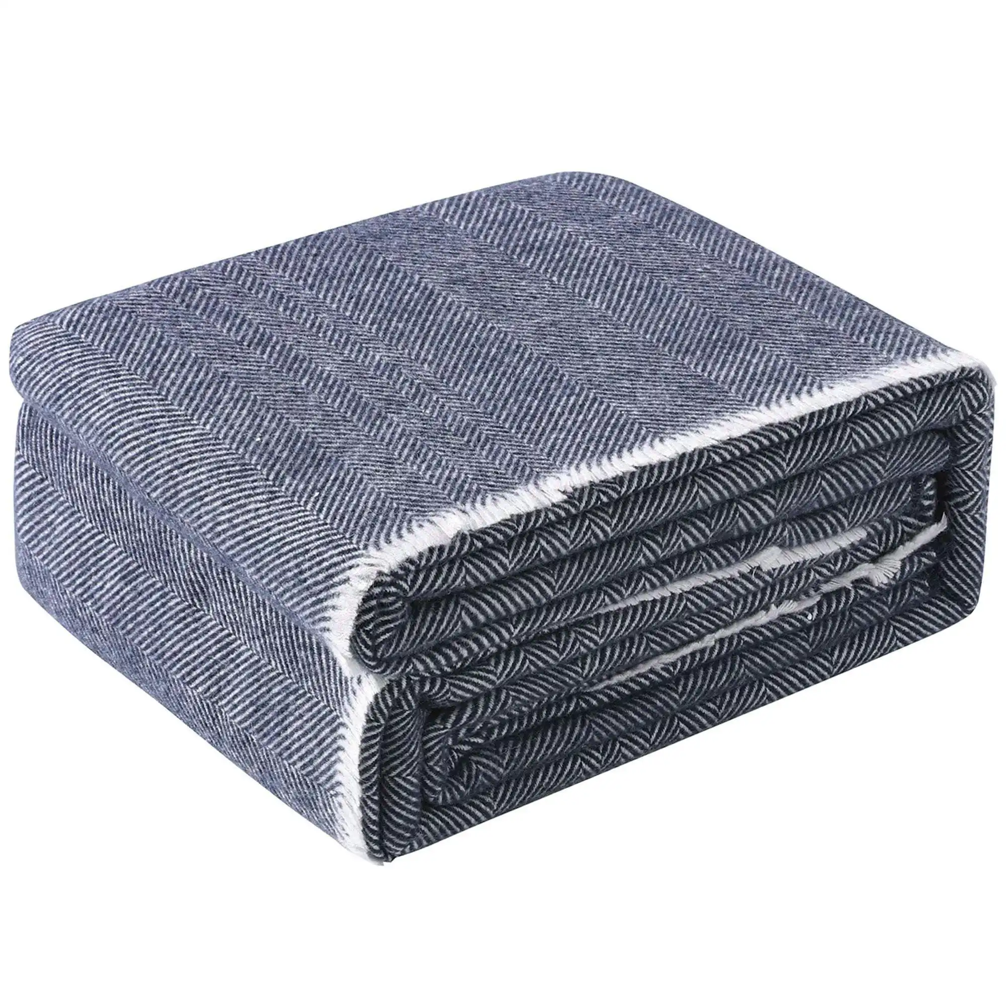 Accessorize Blue Herringbone Wool Blanket