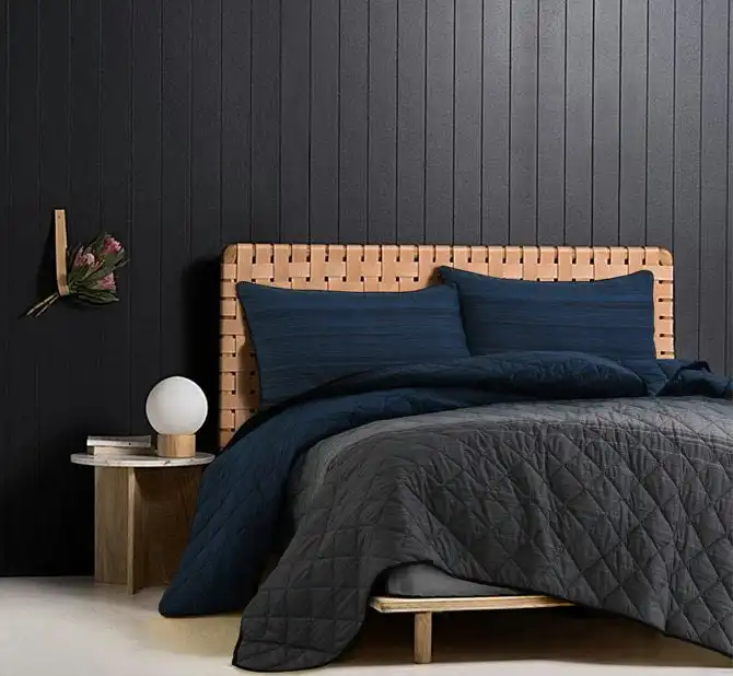 Amsons Grey Black Blue Stripes Bedspread Set