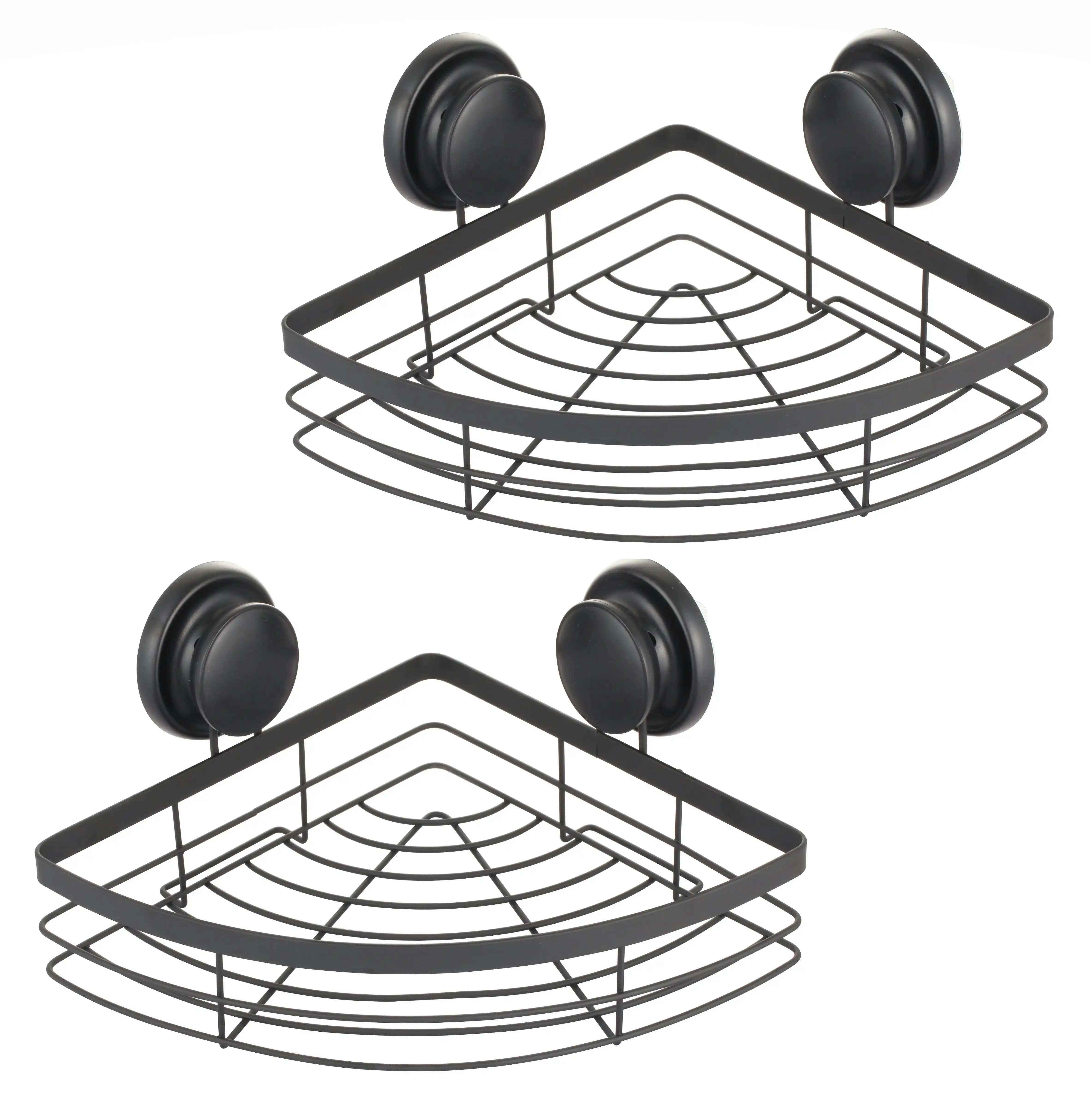 Carla Home  2 Pack Round Corner Shower Caddy Shelf Basket Rack with Premium Vacuum Suction Cup No-Drilling for Bathroom and Kitchen