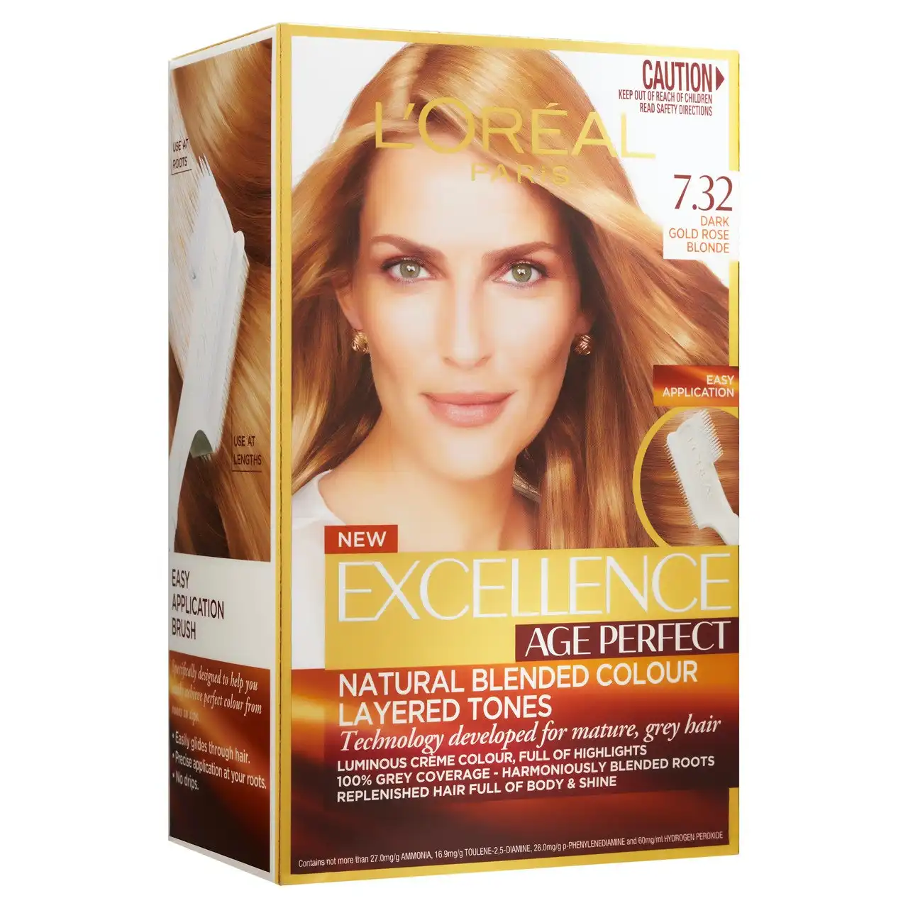 L'Oreal Paris Excellence Age Perfect Permanent Hair Colour, 7.32 Dark Gold Rose Blonde