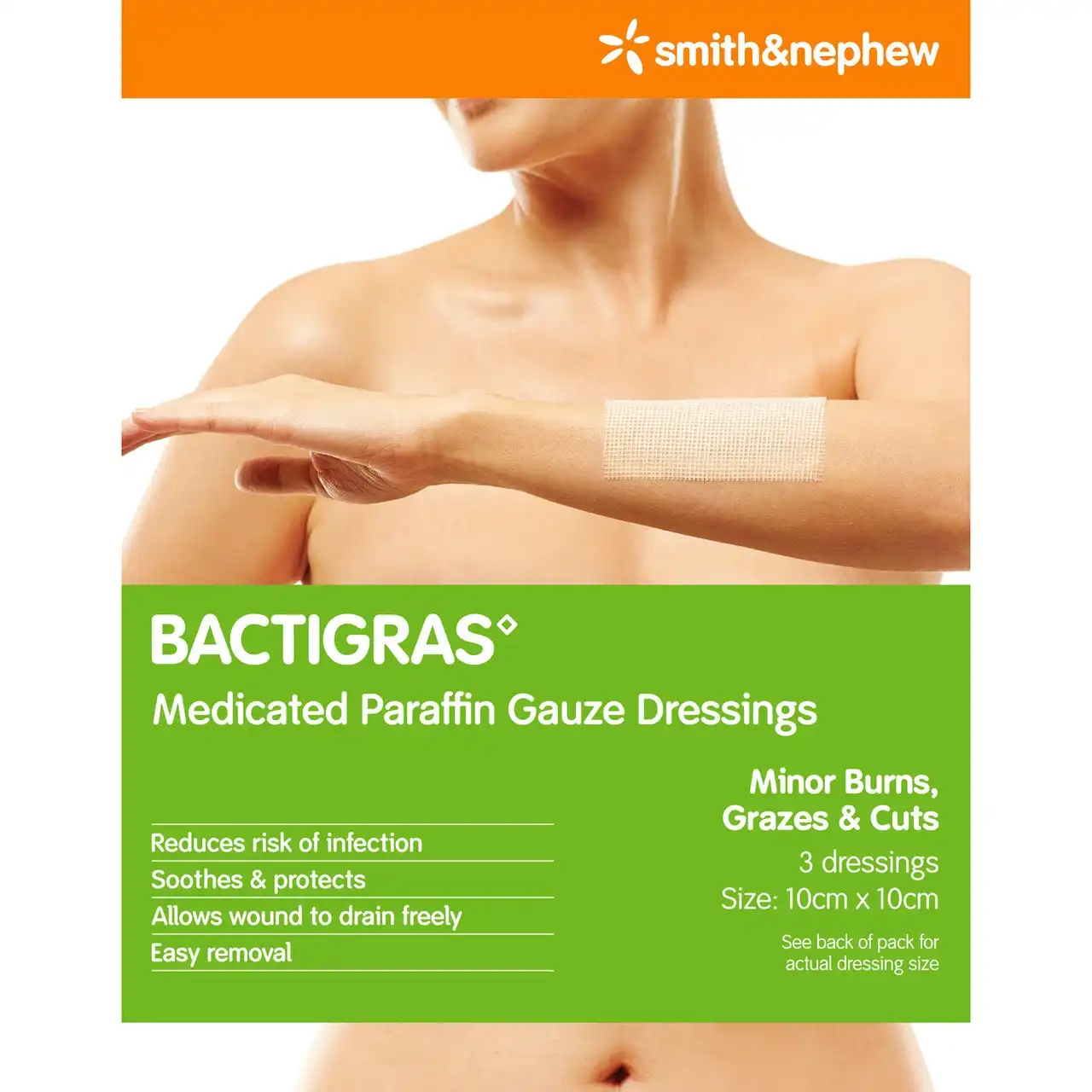 Bactigras(TM) Medicated Tulle Gras 10cmx10cm Pk 3