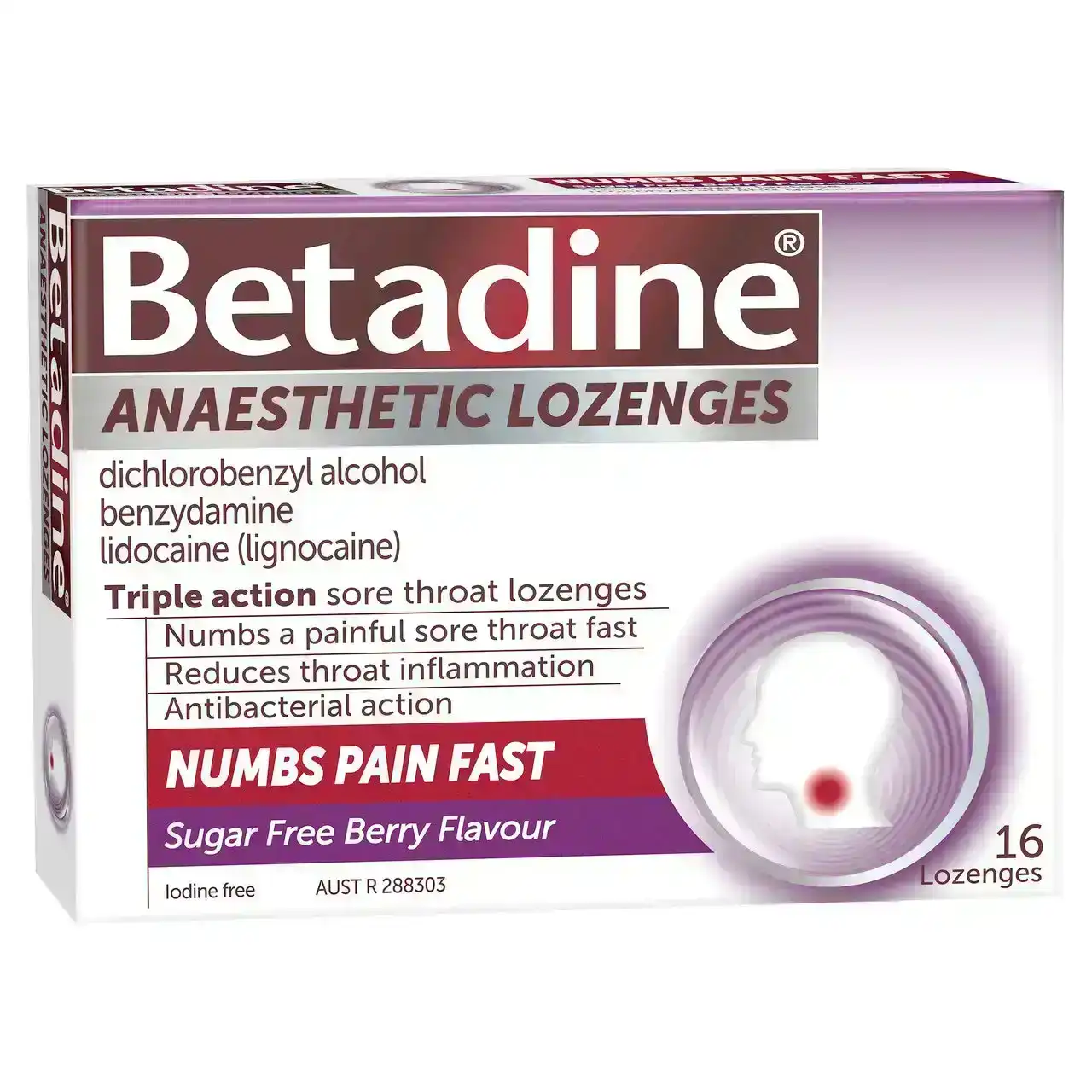Betadine Anaesthetic Lozenges Berry 16 Pack