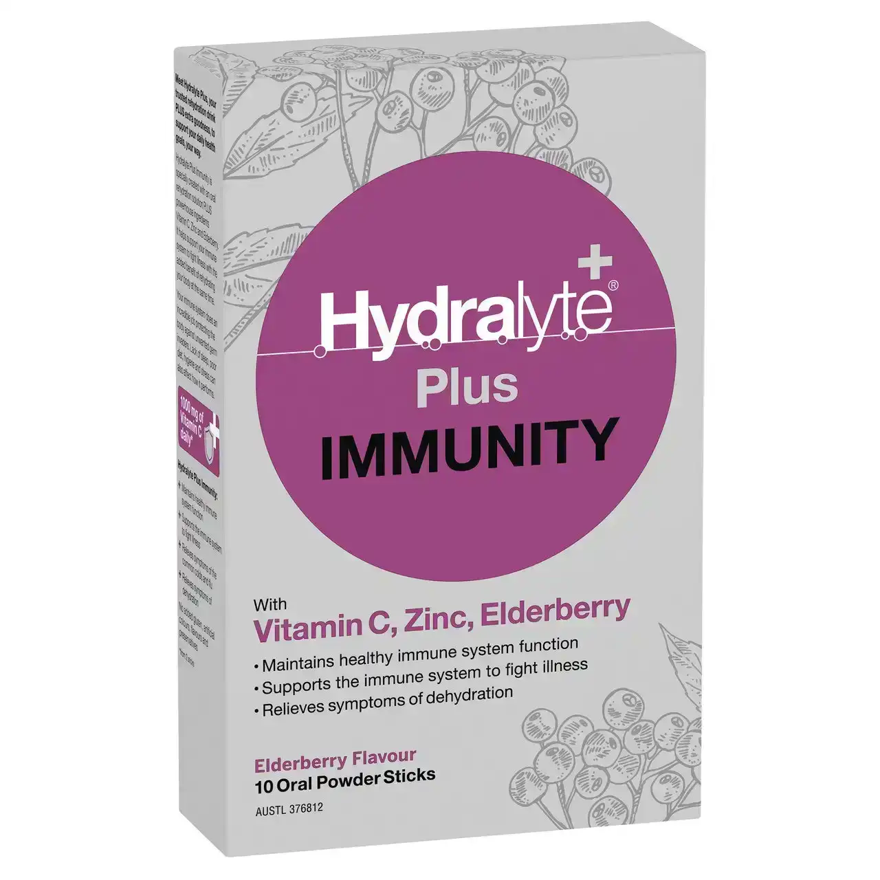 Hydralyte Plus Immunity with Vitamin C, Zinc, Elderberry 10 Pack