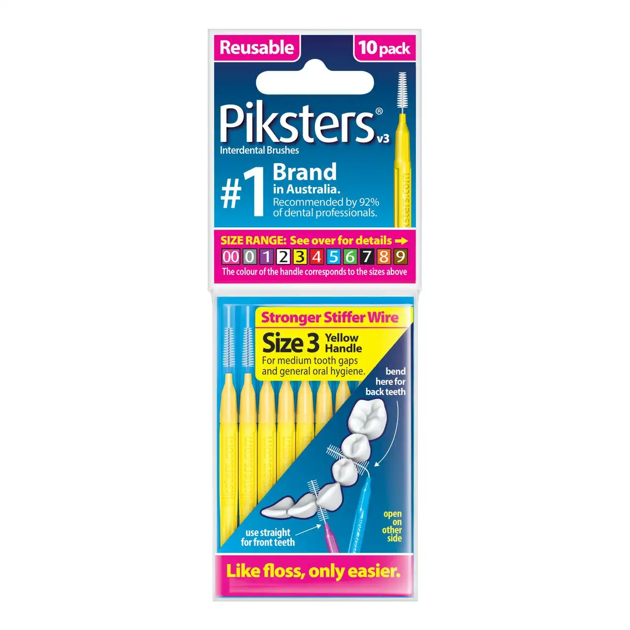 Piksters(R) Interdental Brushes Yellow Size 3 10pk