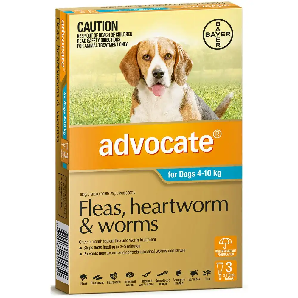 Advocate(TM) Fleas, Heartworm & Worms for Medium Dogs 4 - 10kg - 3 Pack