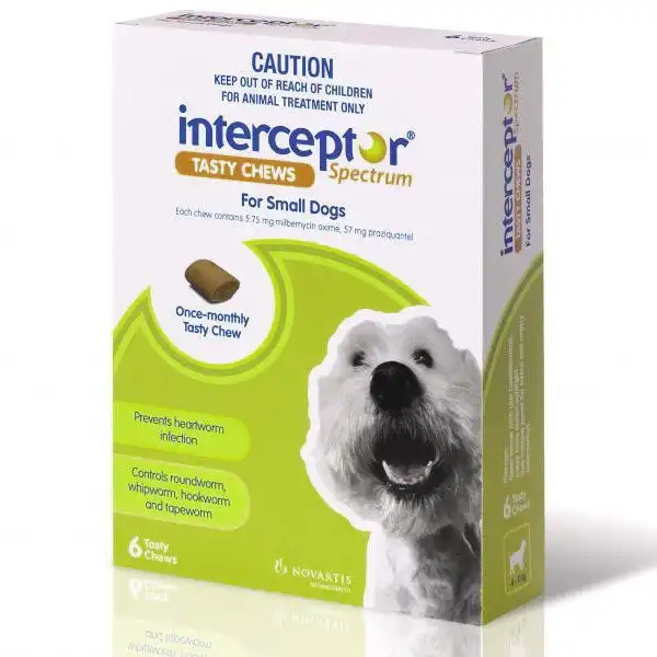 Interceptor(TM) Spectrum Heartworm & Worms for Dogs 4 - 11kg - 6 Pack