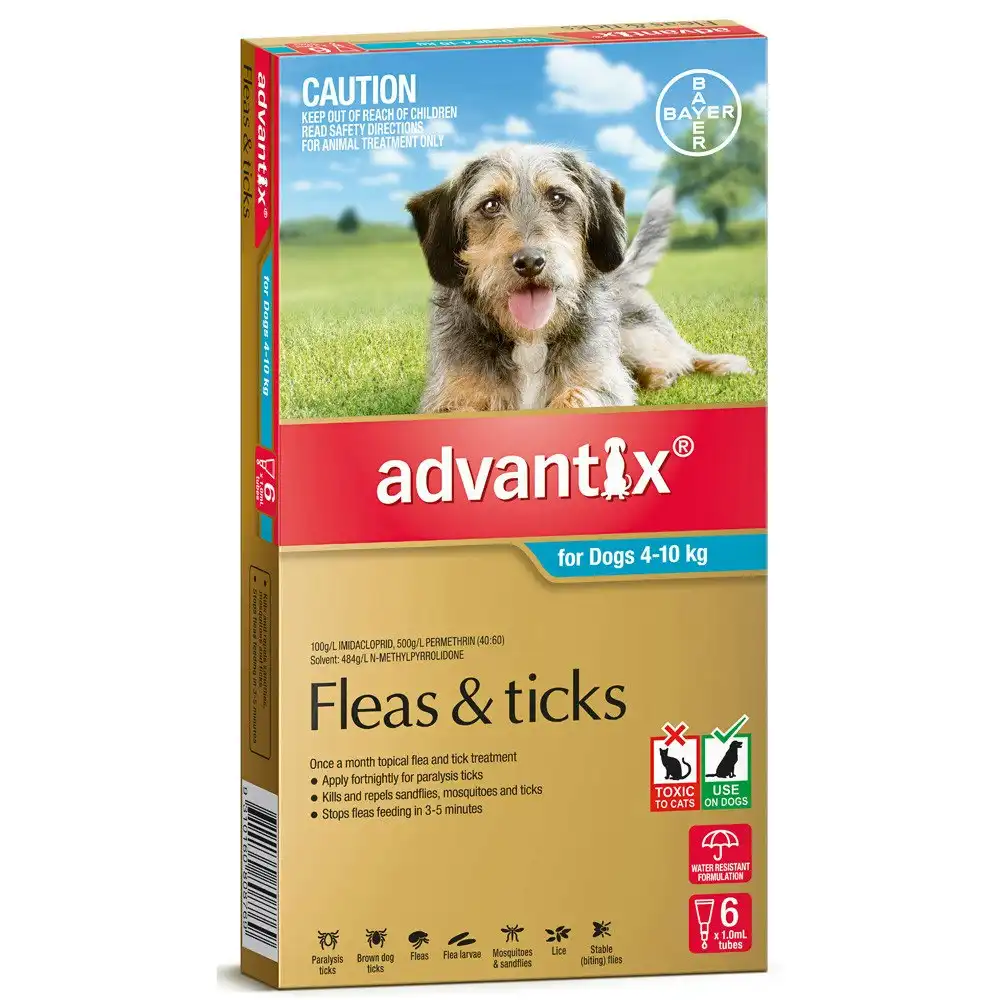 Advantix(TM) Fleas, Ticks & Biting Insects for Dogs 4 - 10kg - 6 Pack