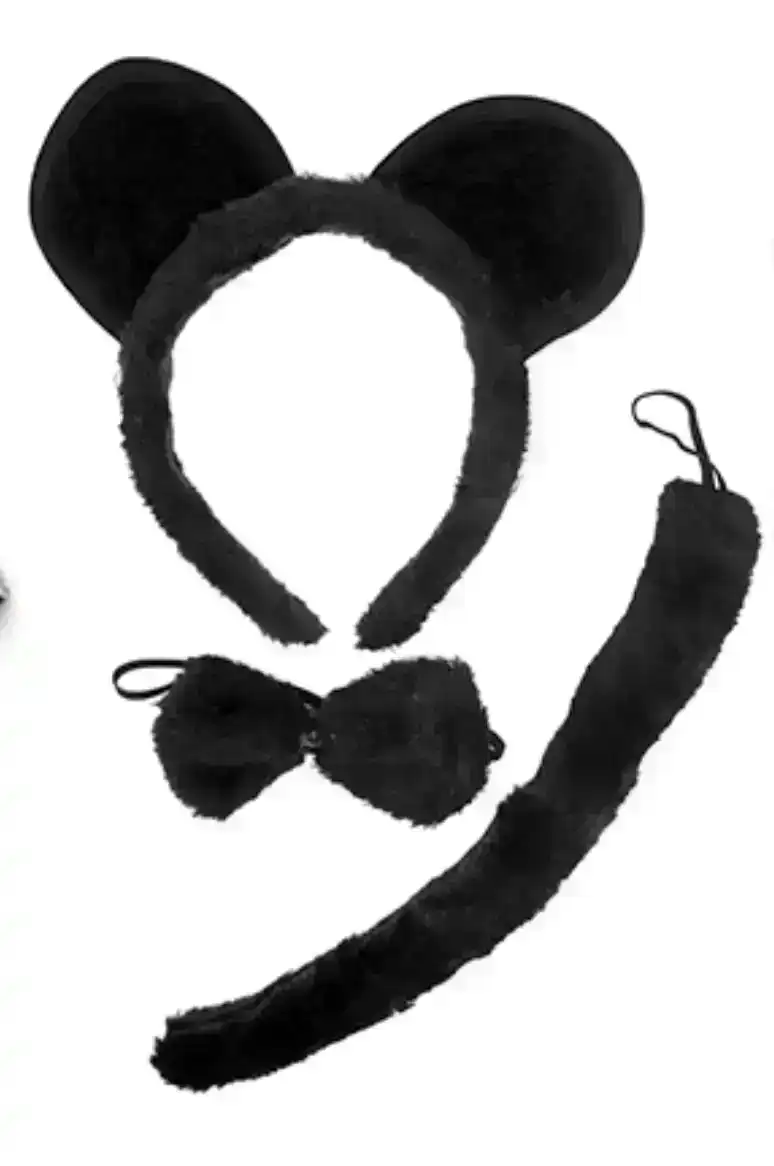 BLACK MOUSE / BEAR HEADBAND w Bow Ears Tail Animal Costume Halloween Party