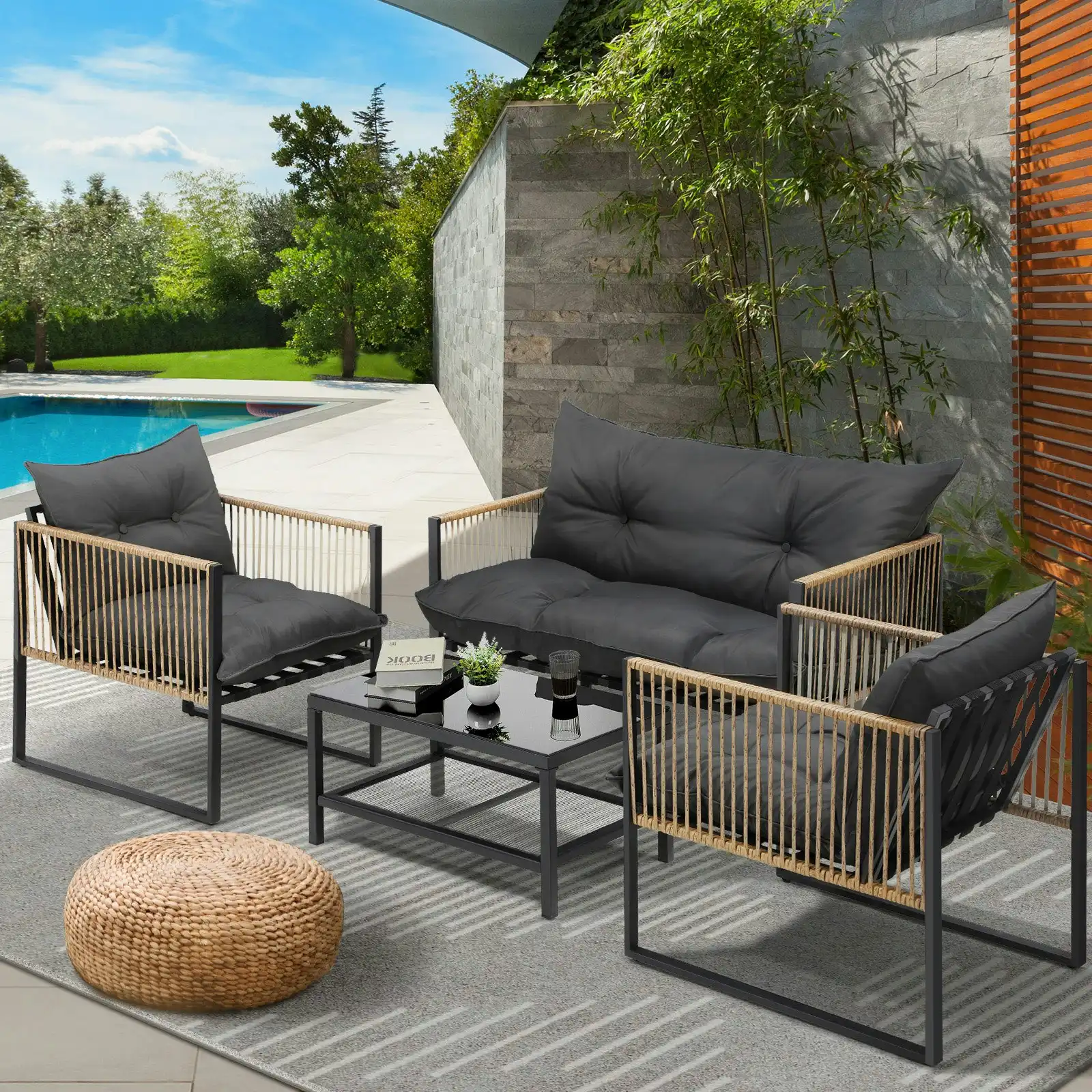 Livsip 4 Piece Outdoor Furniture Setting Garden Patio Lounge Sofa Table Chairs