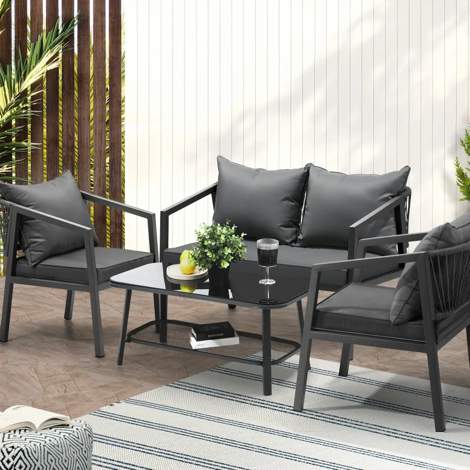 Livsip 4PCS Garden Outdoor Furniture Setting Lounge Patio Sofa Table Chairs Set