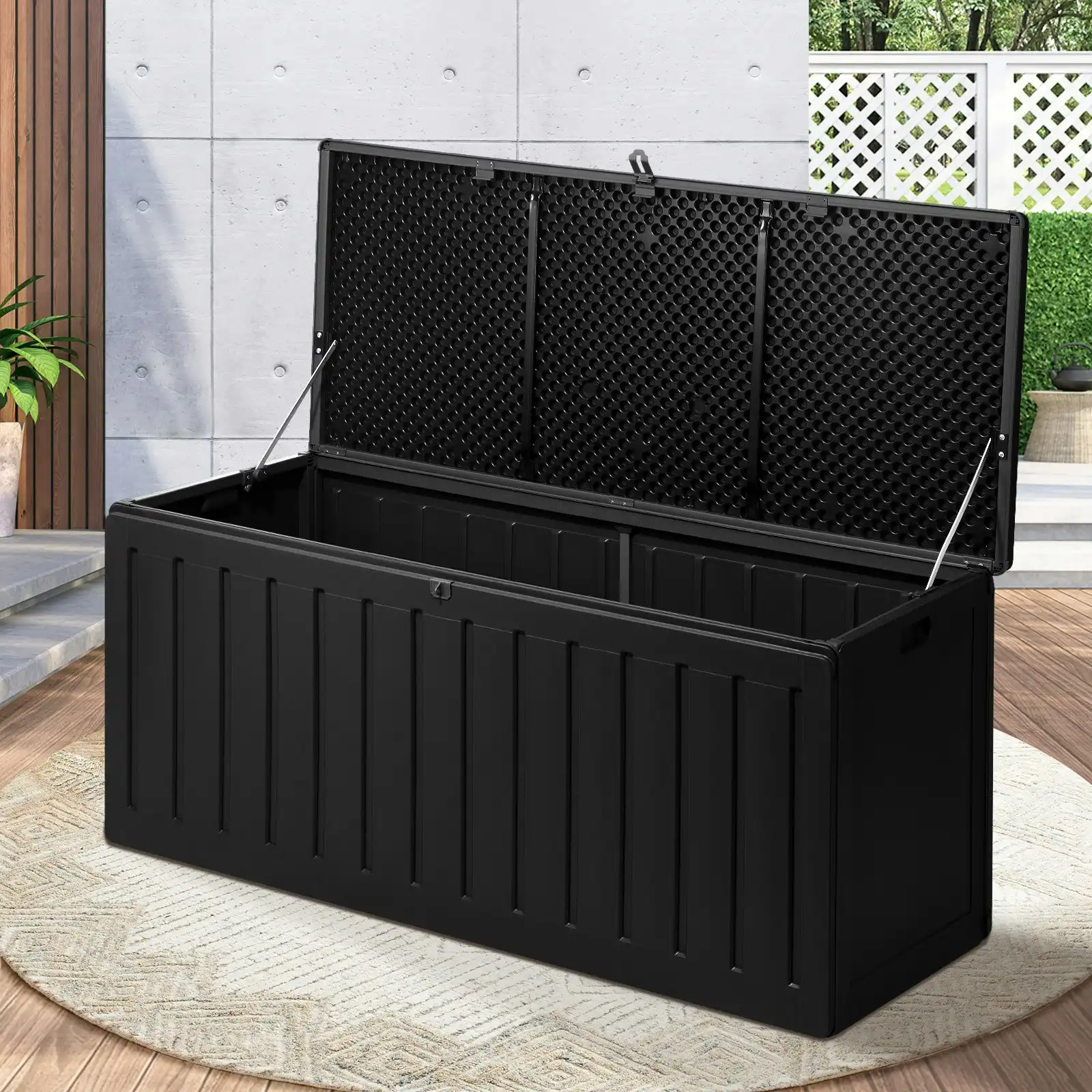 Livsip Outdoor Storage Box Bench 490L Cabinet Container Garden Deck Tool Black