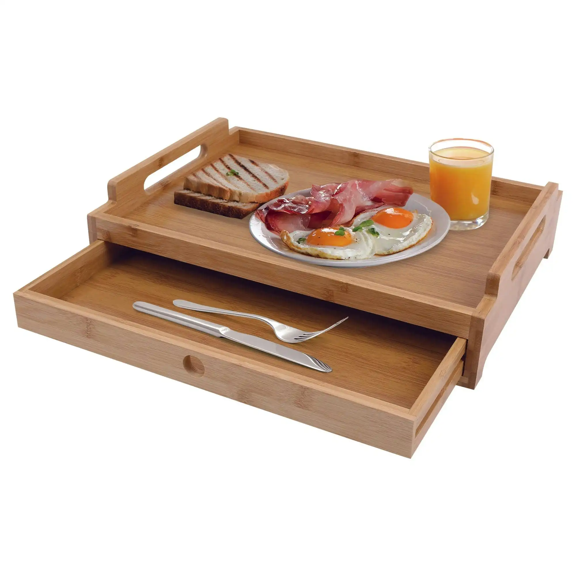 Bamboo Serving Tray With Drawer