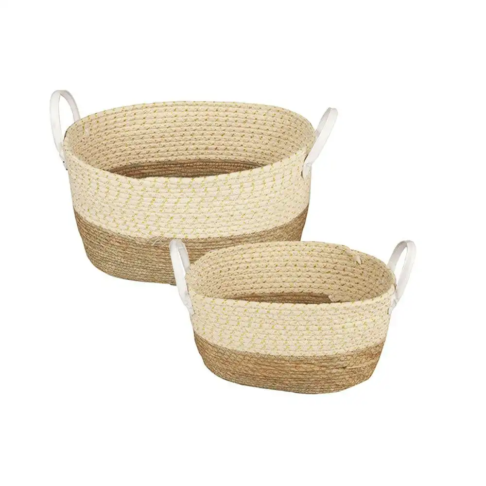 2 Piece Cotton Rope Stripe Carry Handles Storage Baskets set