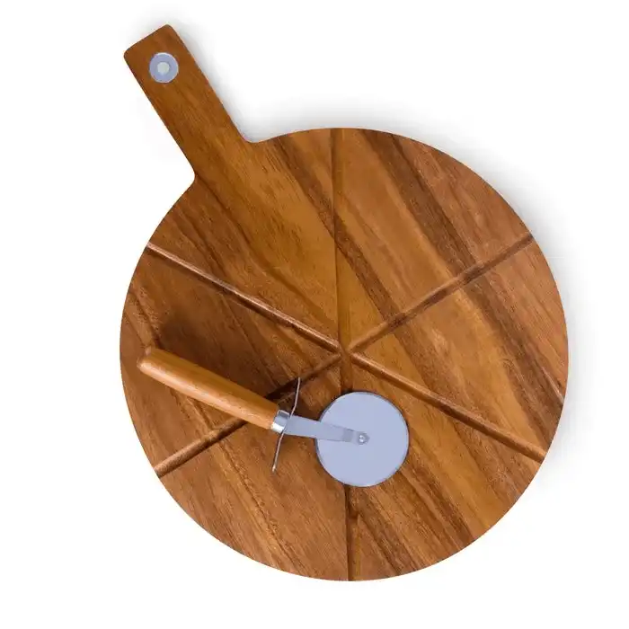 Clevinger  Acacia Wood 2 Piece Pizza Board With Cutter