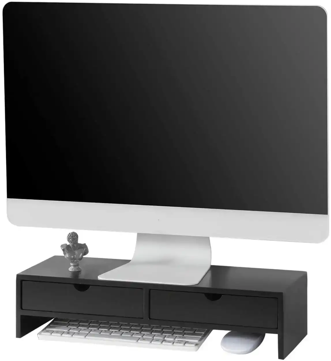 Black Monitor Stand Desk Organizer With 2 Drawers - One Size