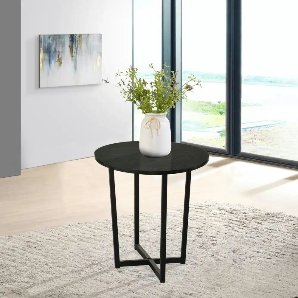 Archie Wooden Round End Lamp Side Table - Black